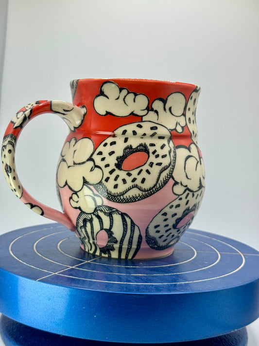 Red and Pink Donut + Cloud Stoneware Coffee and Tea Mug