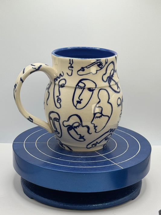 Blue Faces Stoneware Coffee and Tea Mug