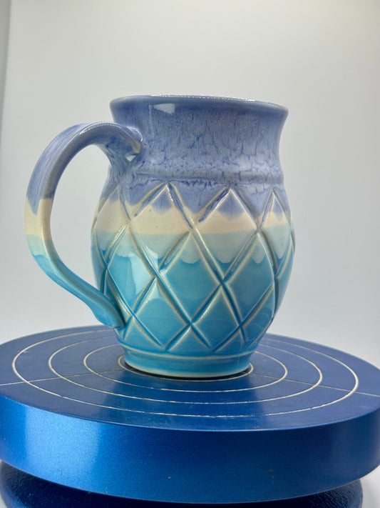Blue Carved Stoneware Coffee and Tea Mug
