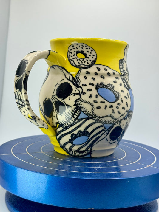 Multi-Color Graphic Skull + Donut Stoneware Coffee and Tea Mug