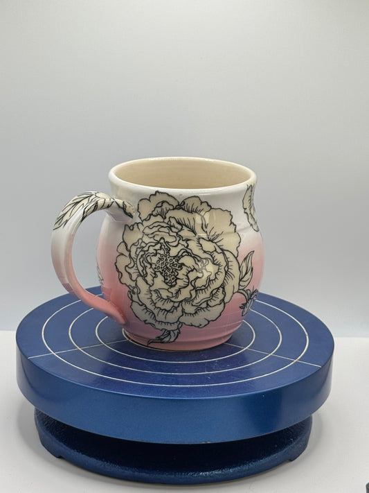 Short White and Pink Ombré Peony Stoneware Coffee and Tea Mug