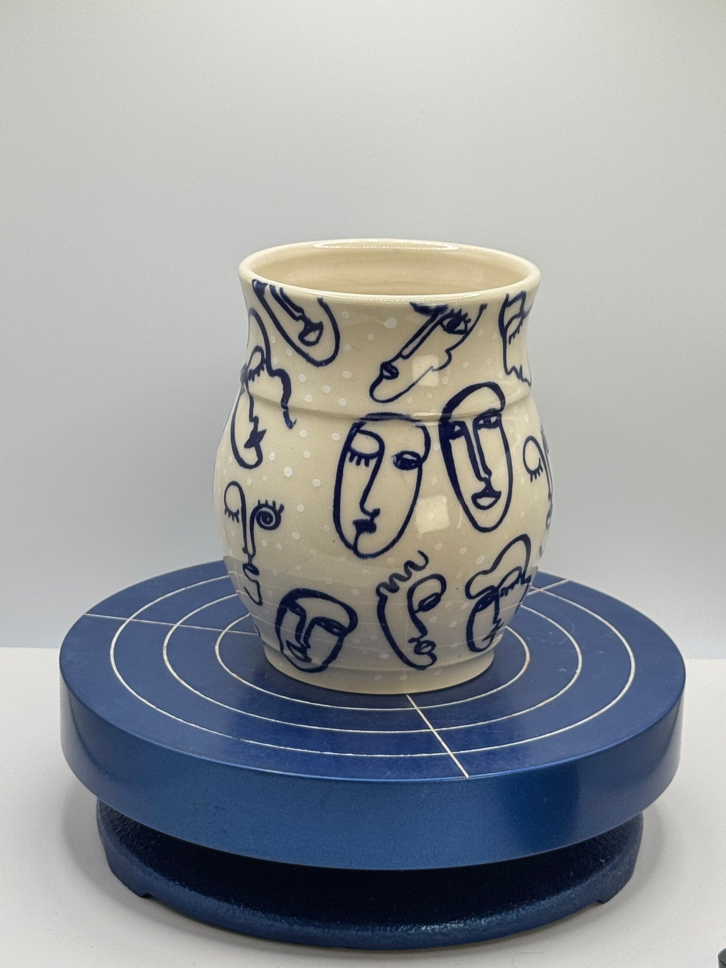 Blue Faces and Dots Stoneware Coffee and Tea Mug