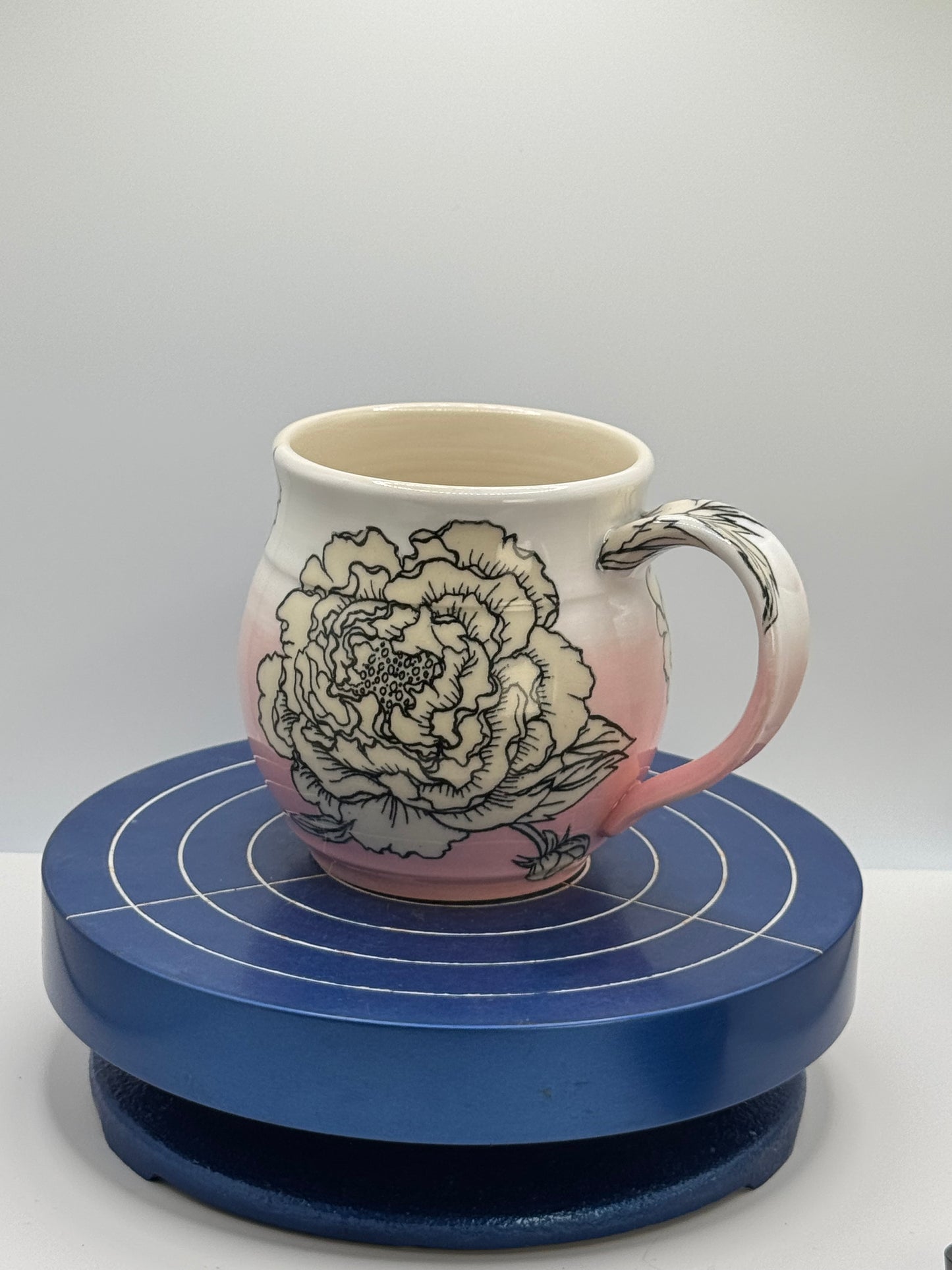 Short White and Pink Ombré Peony Stoneware Coffee and Tea Mug