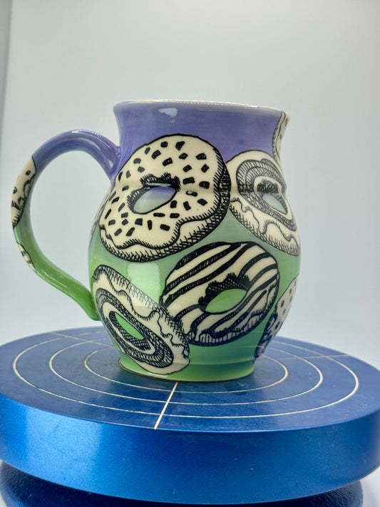 Purple and Green Donut Stoneware Coffee and Tea Mug