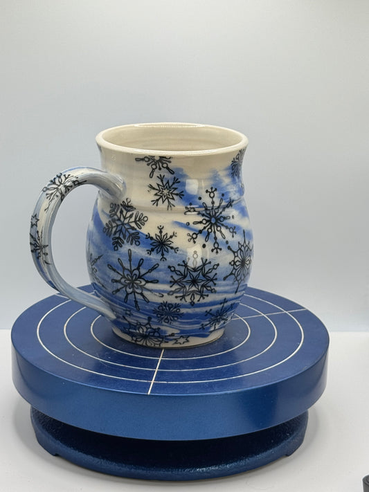 Swirly Blue Porcelain with Snowflakes