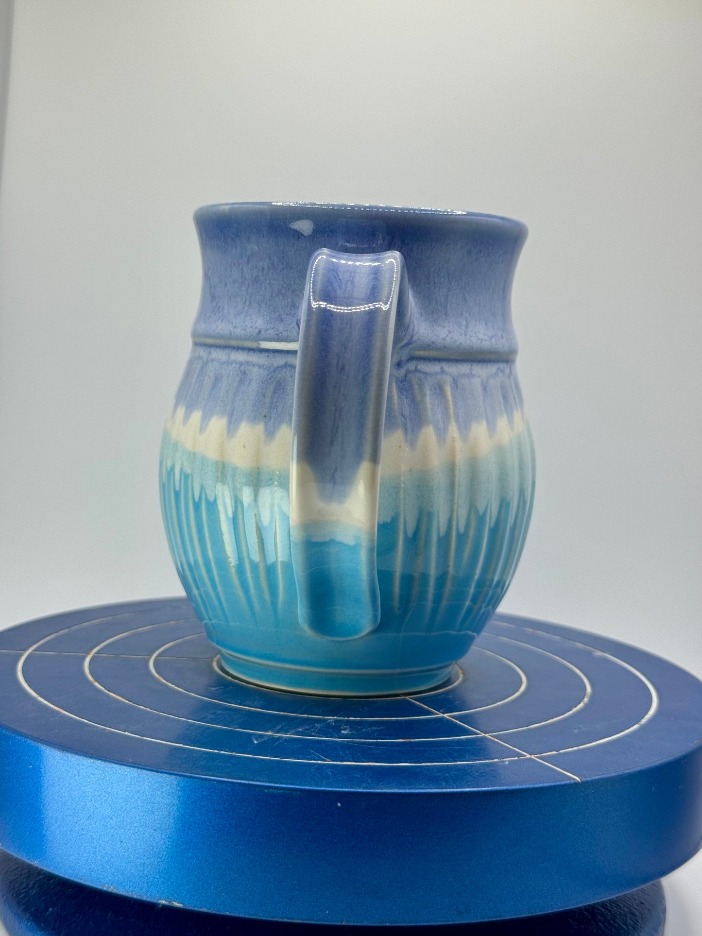 Carved Blue Stoneware Coffee and Tea Mug