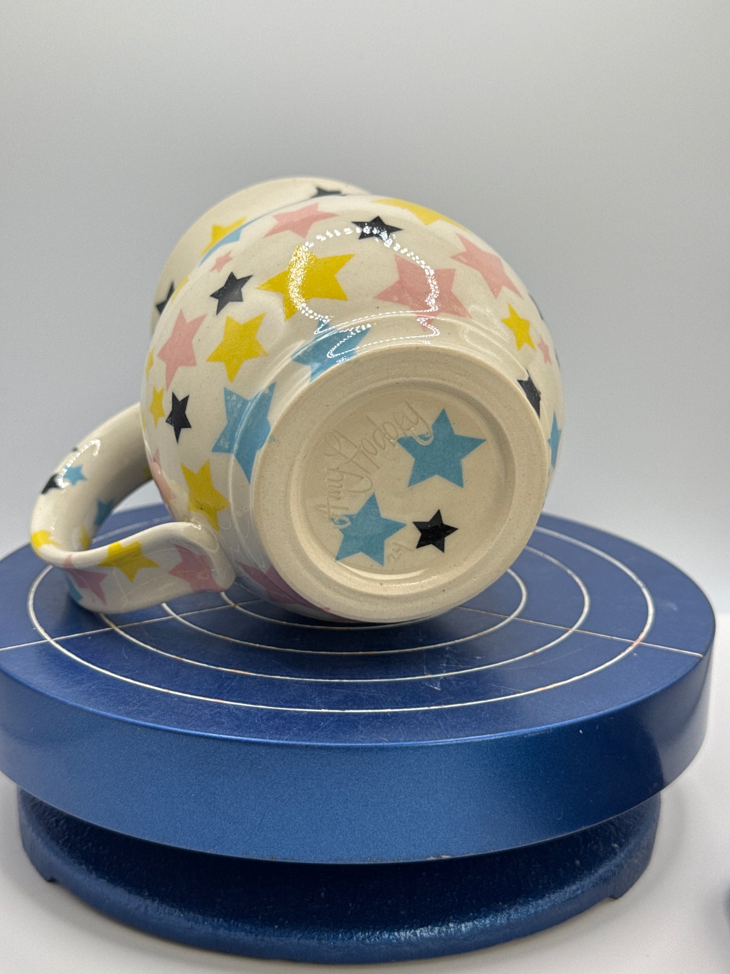 Right handed Rainbow Graphic Star + Astronaut Stoneware Coffee and Tea Mug