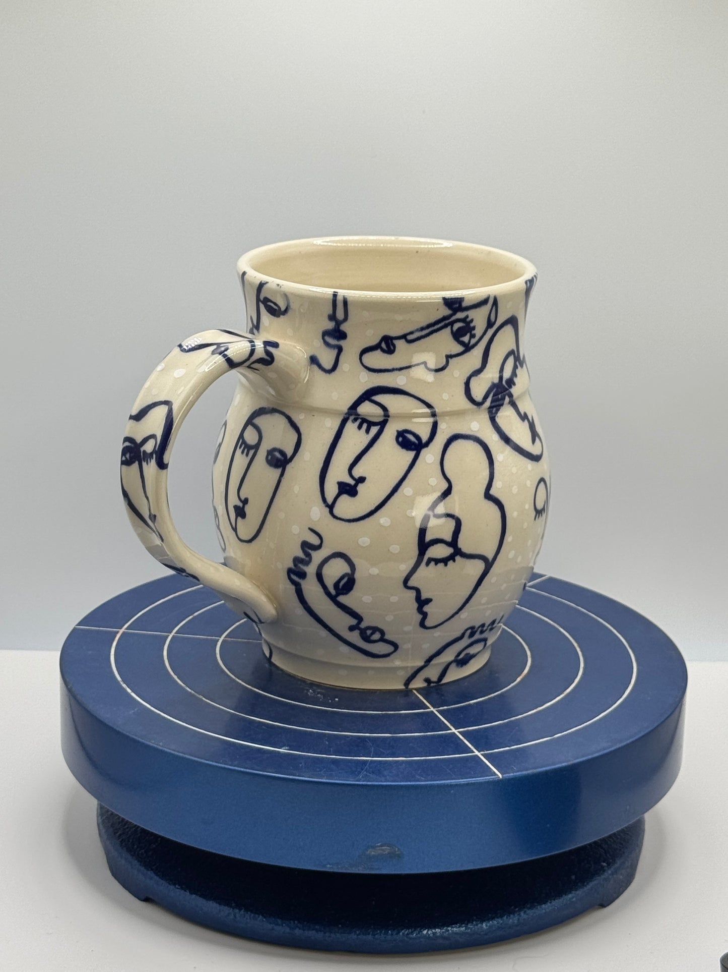 Blue Faces and Dots Stoneware Coffee and Tea Mug