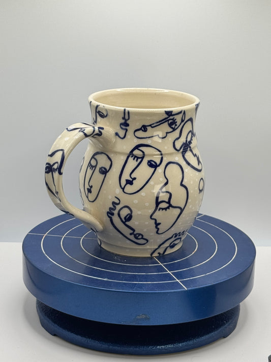 Blue Faces and Dots Stoneware Coffee and Tea Mug