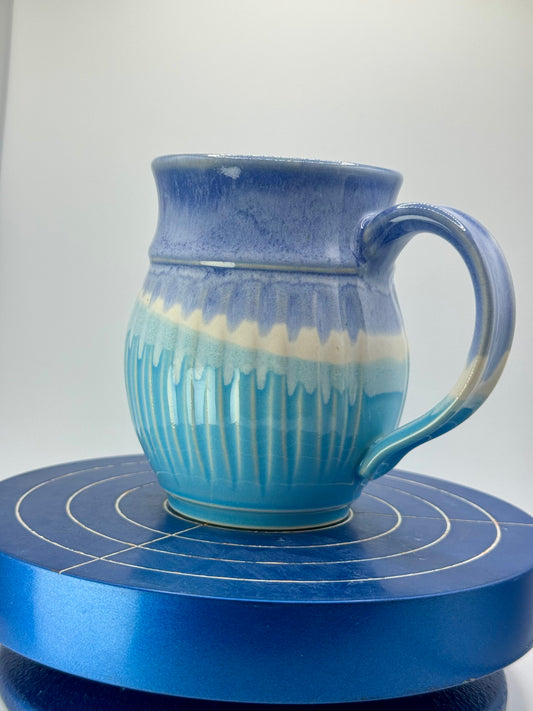 Carved Blue Stoneware Coffee and Tea Mug
