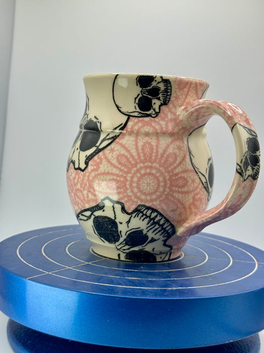 Pink Lace Graphic Skull Stoneware Coffee and Tea Mug