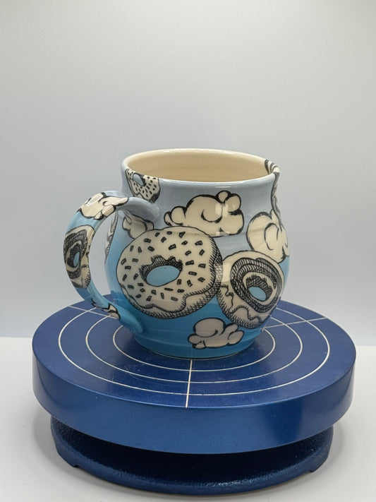Short Blue Cloudy Donut Ombré Stoneware Coffee and Tea Mug
