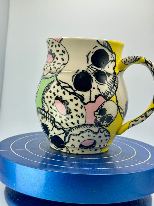 Multi-Color Graphic Skull + Donut Stoneware Coffee and Tea Mug