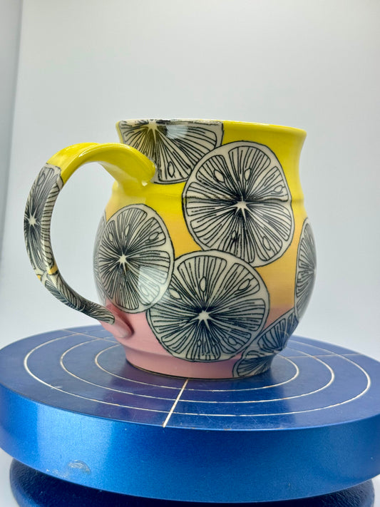 Yellow and Pink Citrus Stoneware Coffee and Tea Mug