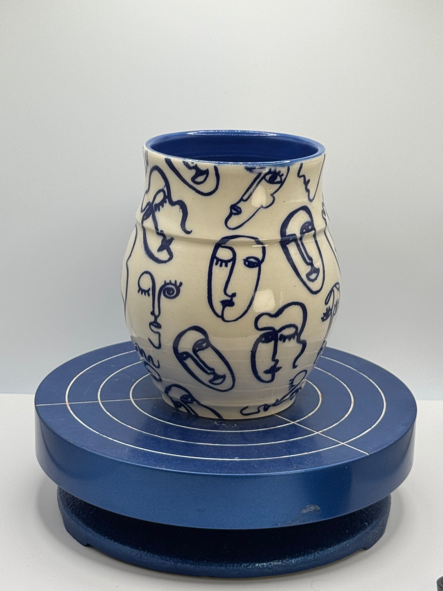 Blue Faces Stoneware Coffee and Tea Mug