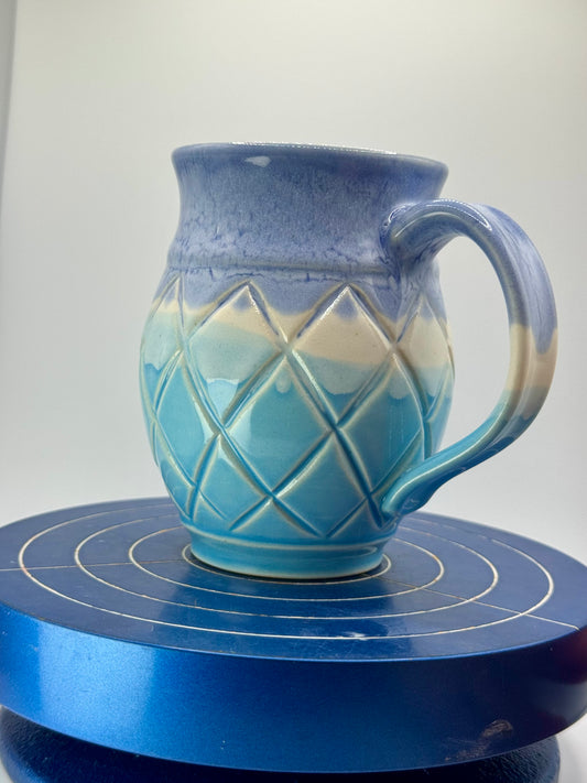 Blue Carved Stoneware Coffee and Tea Mug