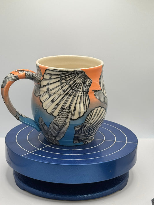 Shells and Banana Leaves Ombré Stoneware Coffee and Tea Mug