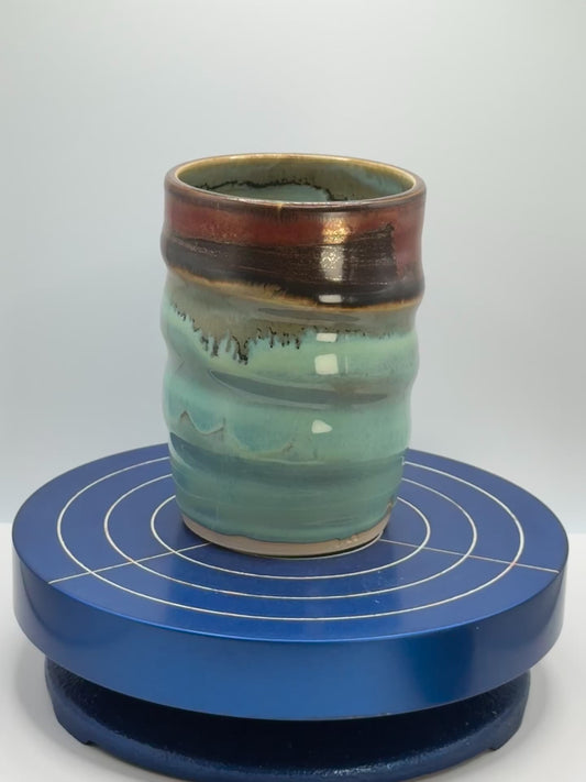 Blue and Copper Swirly Stoneware Coffee and Tea tumbler