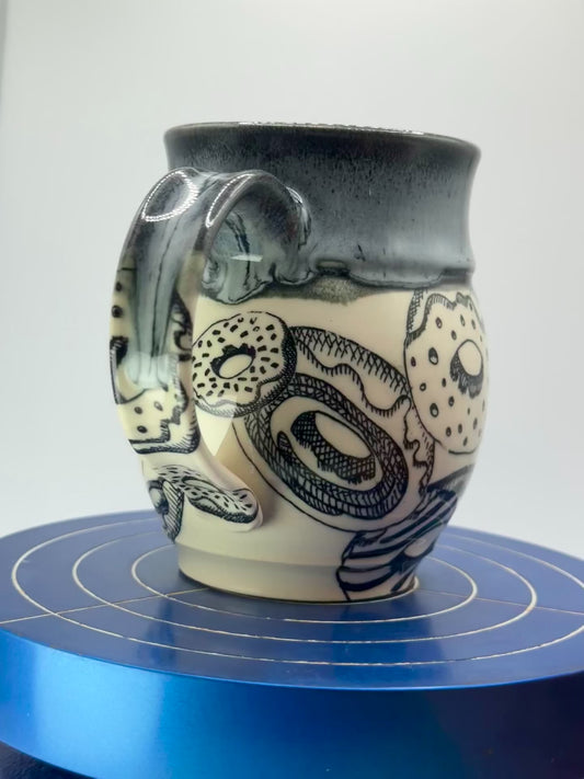 Black Donut Stoneware Coffee and Tea Mug