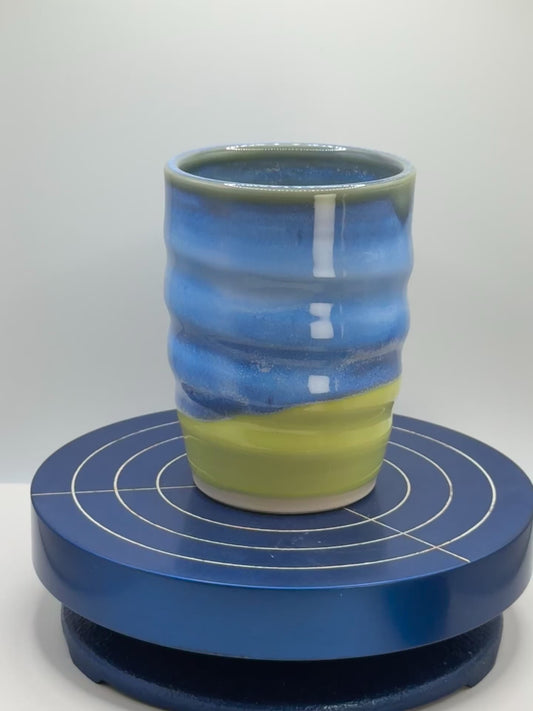 Yellow and Blue Stoneware Coffee and Tea Tumbler